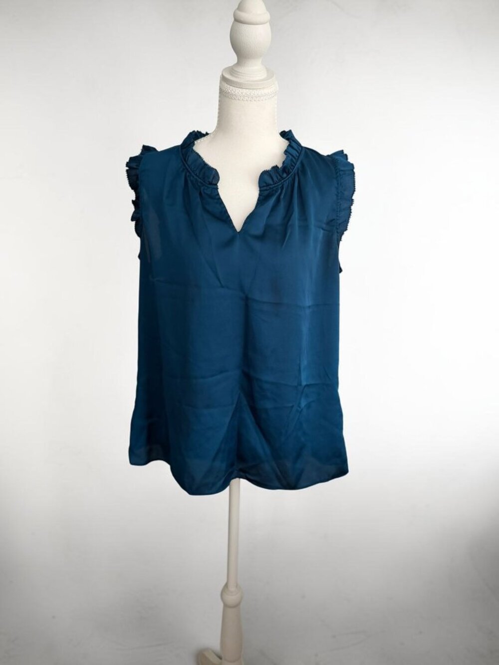 CATHERINE MALANDRINO Turquoise Ruffle Sleeve Blouse Size Medium